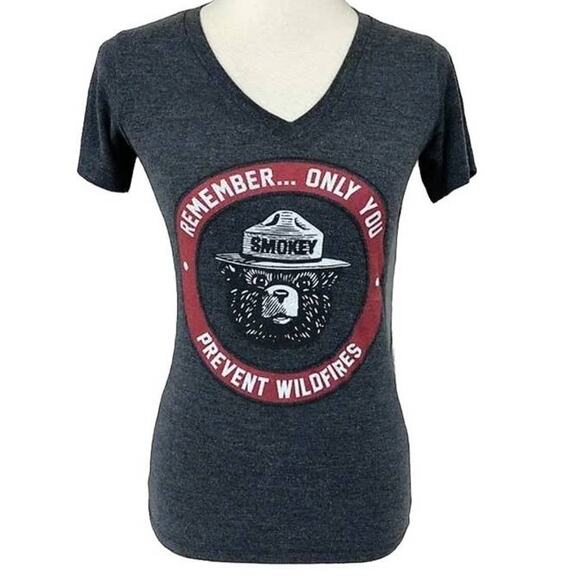 SMOKEY THE BEAR "Only You Prevent Wildfires" Dark Gray T-Shirt Top ~ Women's XS - Picture 2 of 7